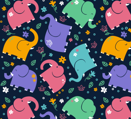 Colored elephant seamless background vector material
