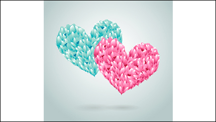 Pink and green feathers love vector material