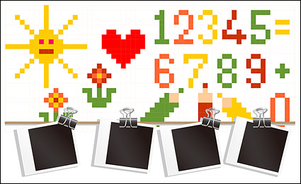Pixel graphics and vector material Polaroid photos